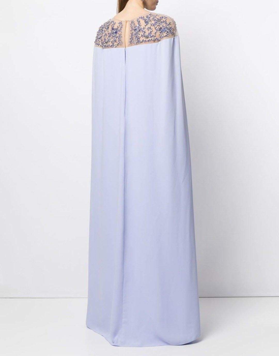 MARCHESA NOTTE-Embroidered Cape Dress - Lilac-LILAC