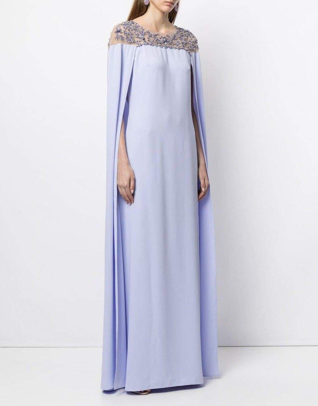 MARCHESA NOTTE-Embroidered Cape Dress - Lilac-LILAC