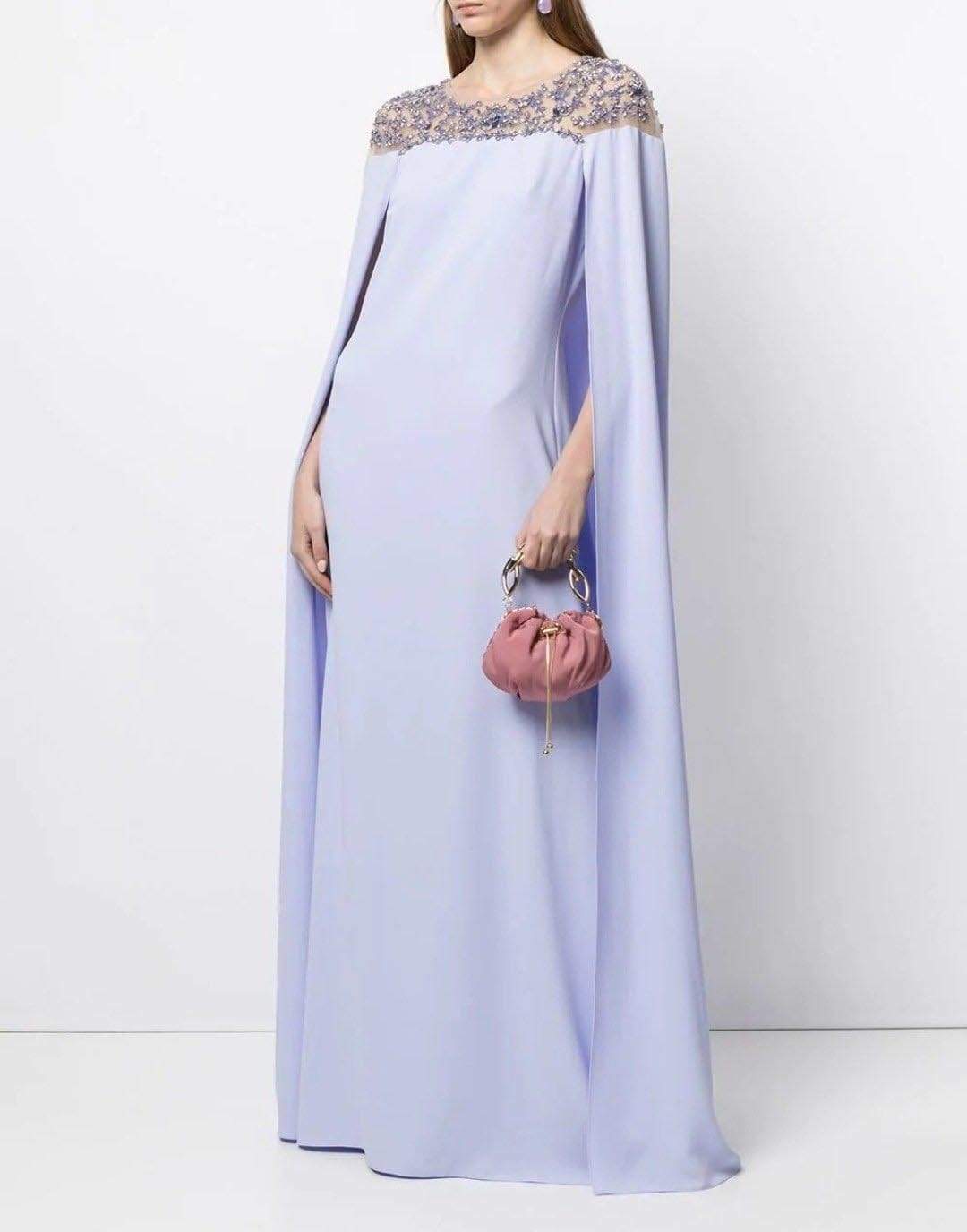 MARCHESA NOTTE-Embroidered Cape Dress - Lilac-LILAC