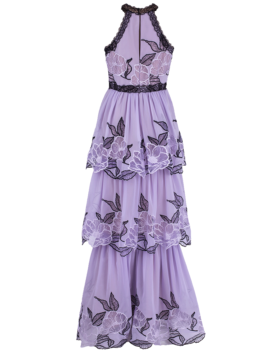 Halter Neck Lace Trim Tier Gown