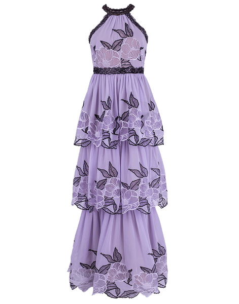 chinese dress ladies Halter Neck Lace Trim Tier Gown