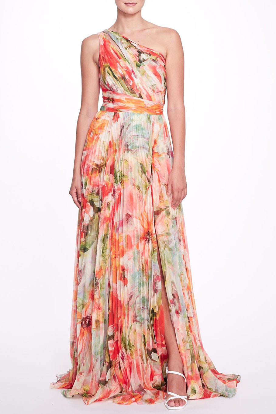 MARCHESA NOTTE-One Shoulder Floral Gown-