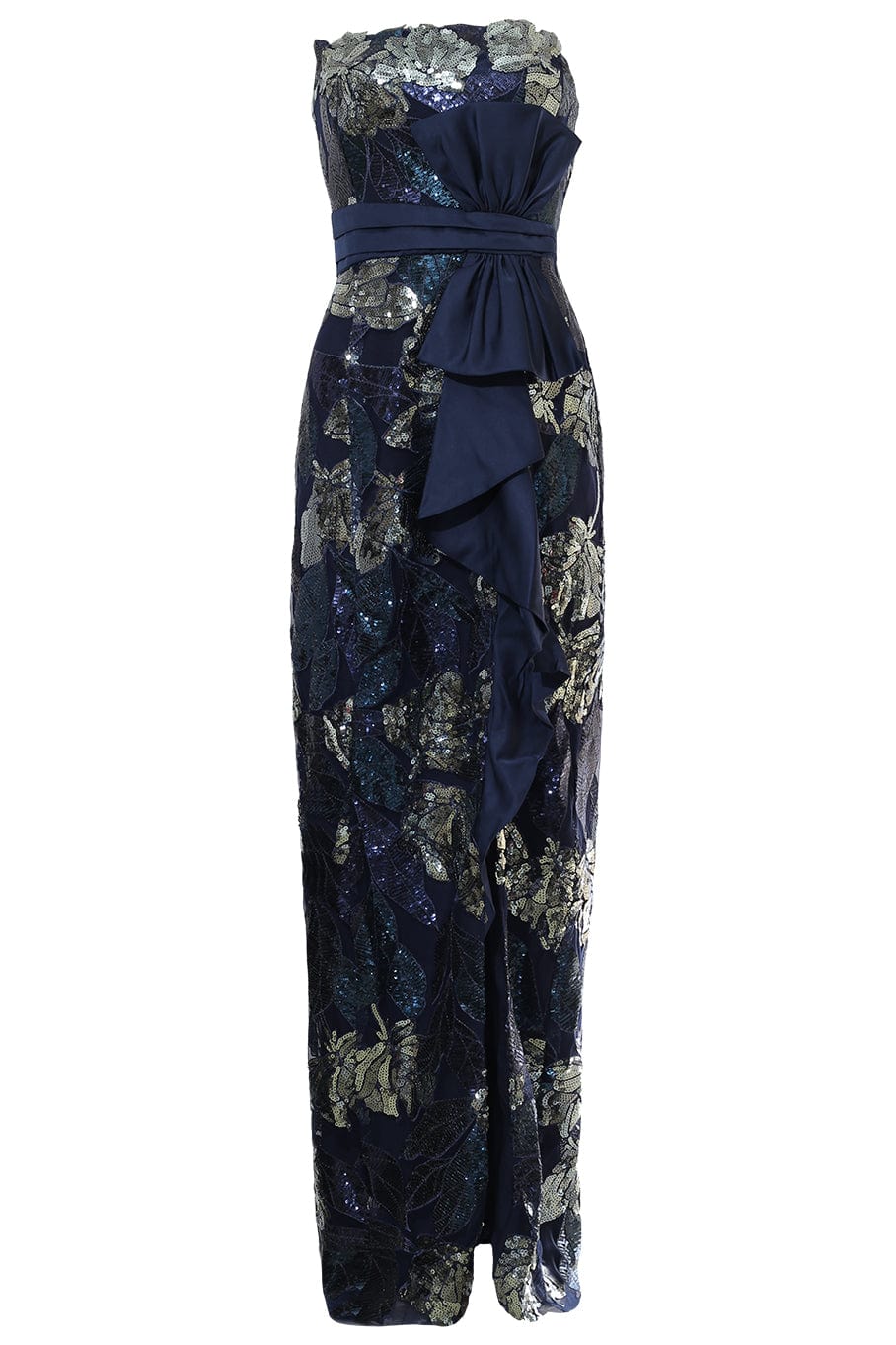 MARCHESA NOTTE-Strapless Floral Gown with Bow-