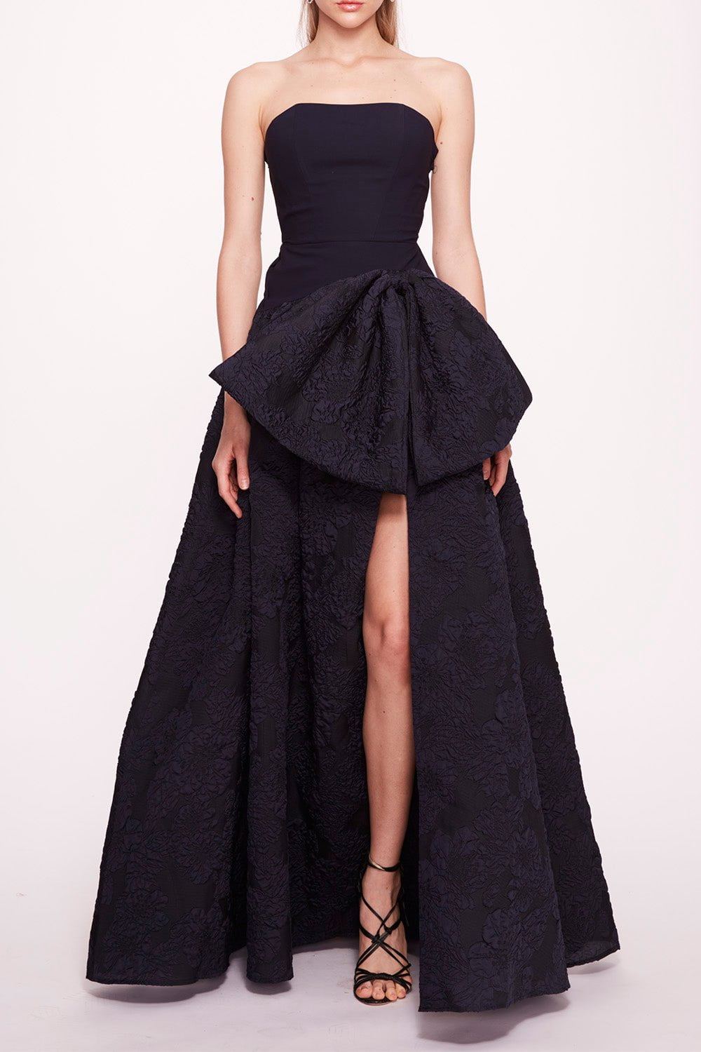 MARCHESA NOTTE-Strapless Bow Detail Gown-
