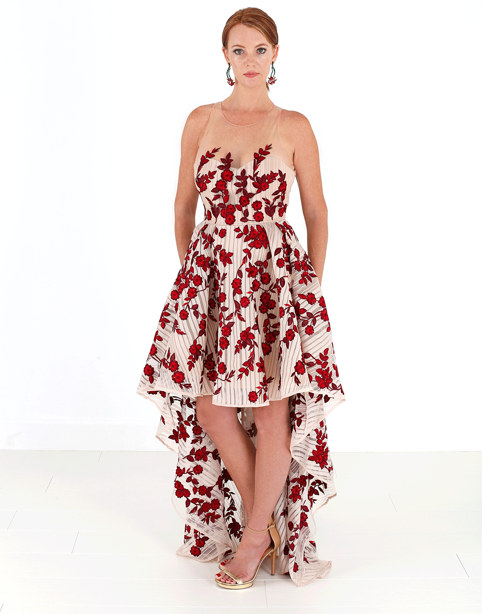 MARCHESA NOTTE-Floral Embroidered Gown-
