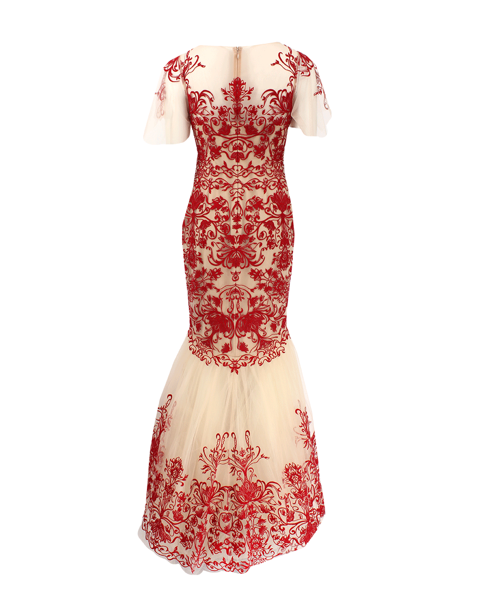 MARCHESA NOTTE-Illusion Neck Embroidered Gown-