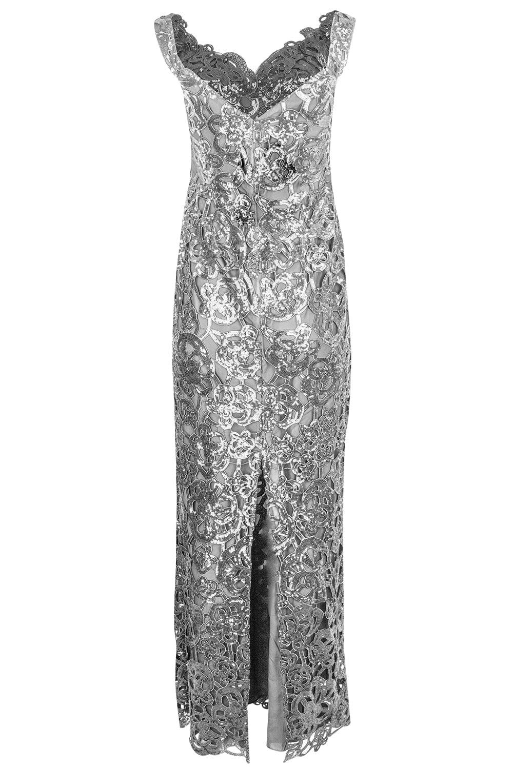 MARCHESA NOTTE-Off The Shoulder Sweatheart Gown - Silver-