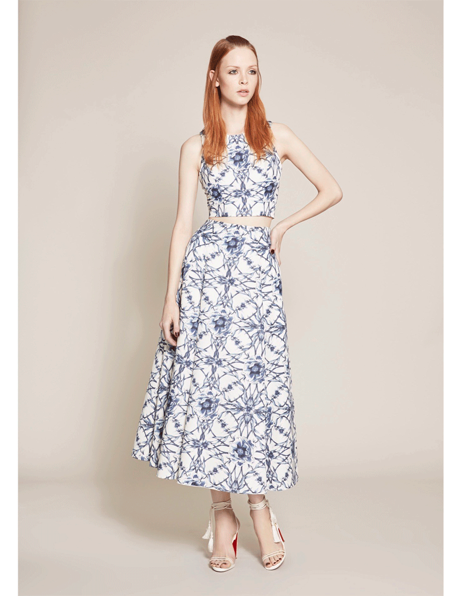 MARCHESA NOTTE-Crop Top And Floral Skirt Set-