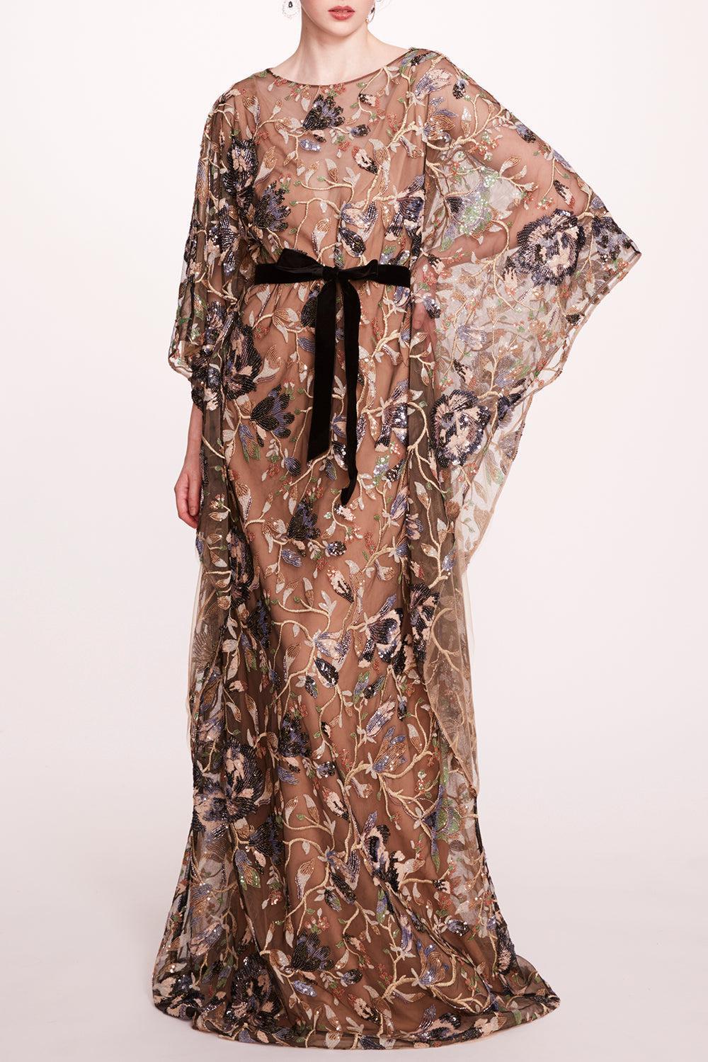 Climbing Vines Kaftan-BLK BLUE-6-CLOTHINGSPECIALPOP UP-MARCHESA NOTTE