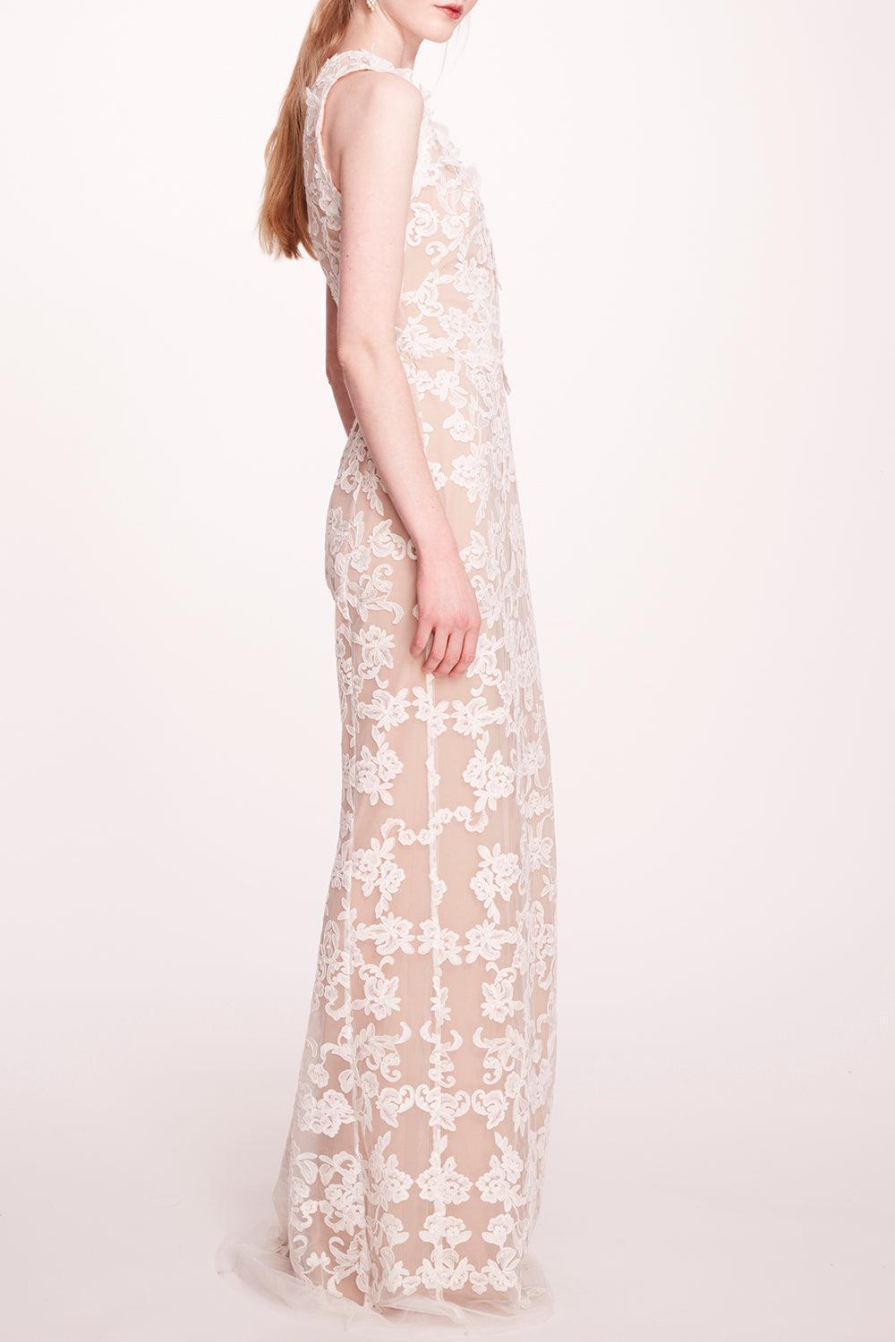 Corded Column Gown - Ivory-IVORY-2-CLOTHINGSPECIALPOP UP-MARCHESA NOTTE
