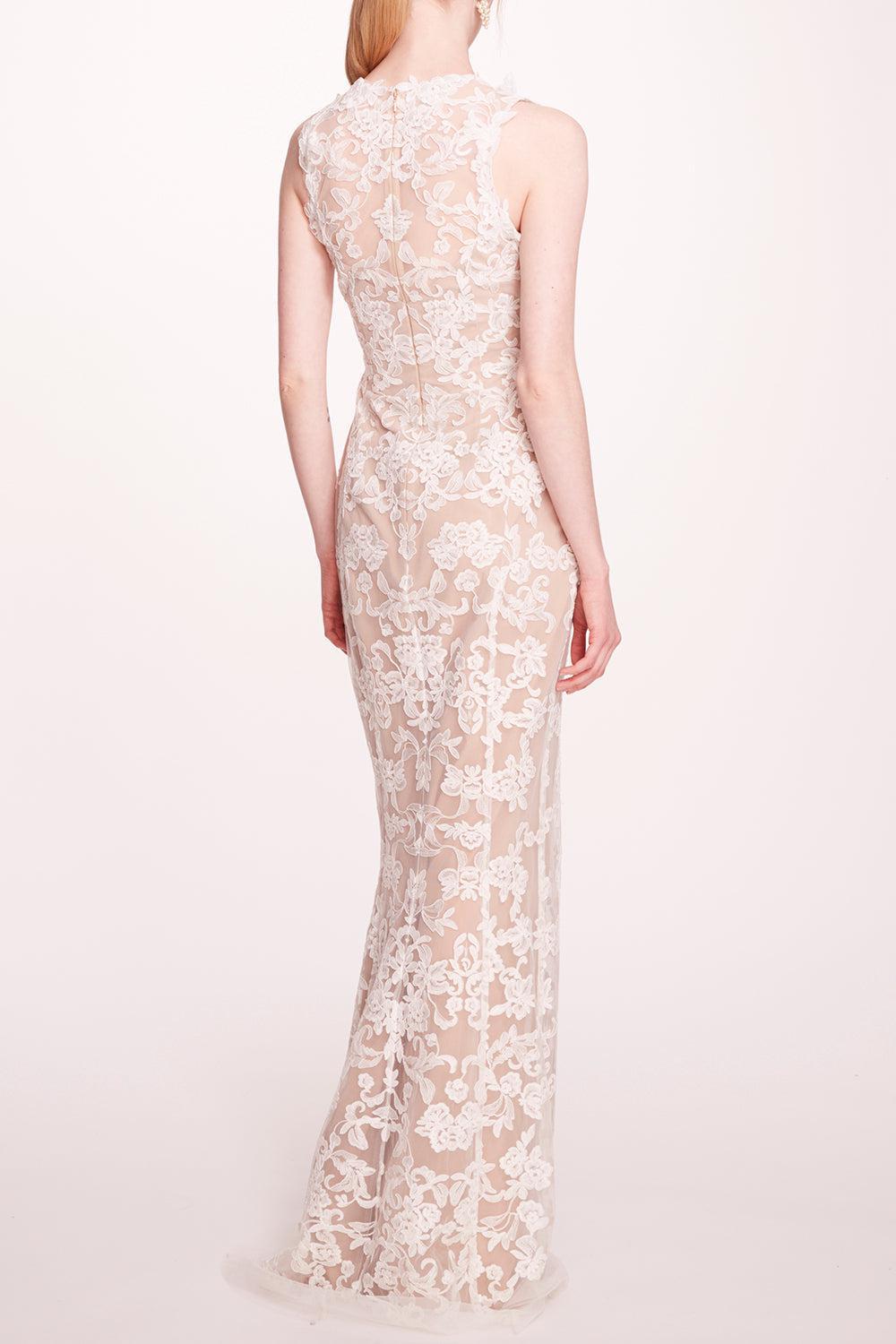 Corded Column Gown - Ivory-IVORY-2-CLOTHINGSPECIALPOP UP-MARCHESA NOTTE