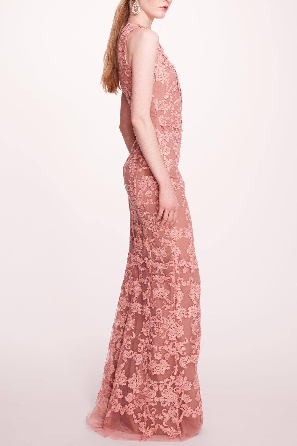 Corded Column Gown - Rose-ROSE-4-CLOTHINGSPECIALPOP UP-MARCHESA NOTTE