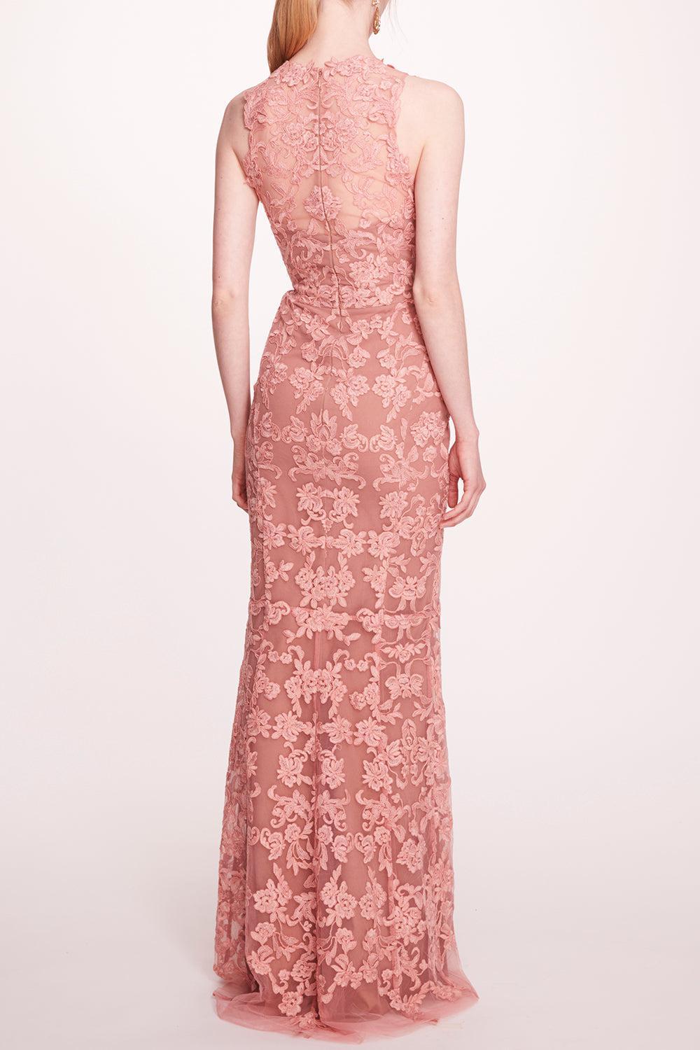 Corded Column Gown - Rose-ROSE-4-CLOTHINGSPECIALPOP UP-MARCHESA NOTTE
