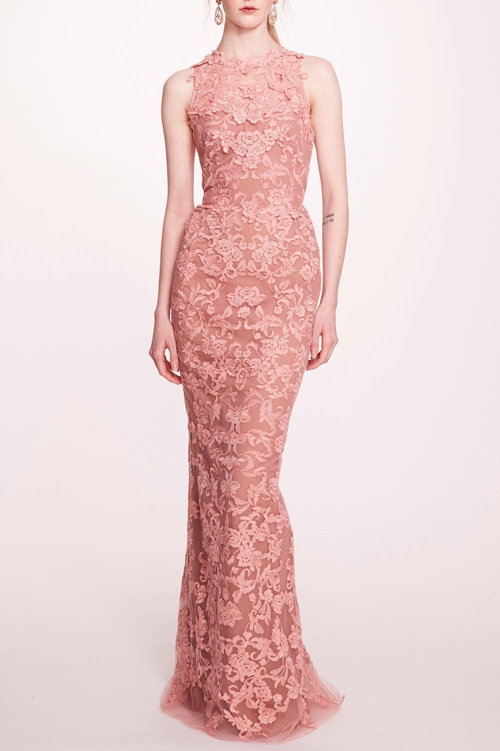 Corded Column Gown - Rose-ROSE-4-CLOTHINGSPECIALPOP UP-MARCHESA NOTTE