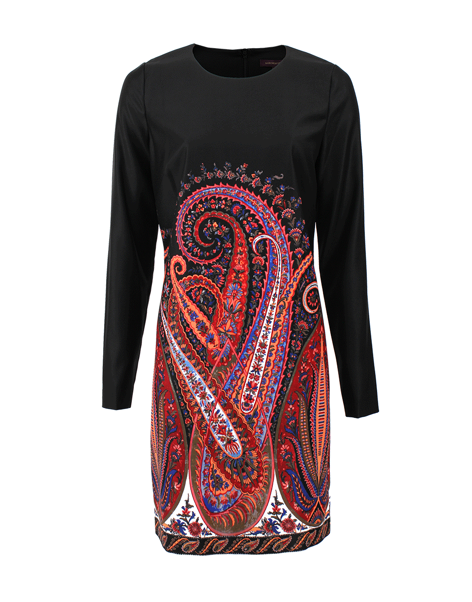 MARCHESA VOYAGE-Long Sleeve Paisley Crewneck Dress-