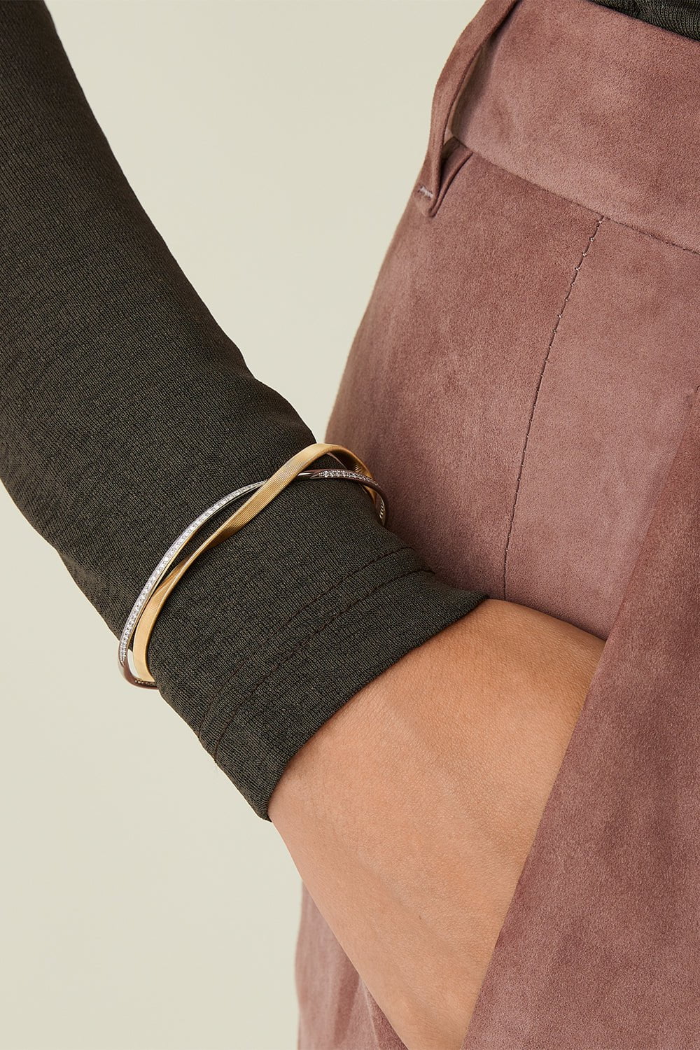 MARCO BICEGO-2-Strand Diamond Marrakech Bangle Bracelet-YELLOW GOLD