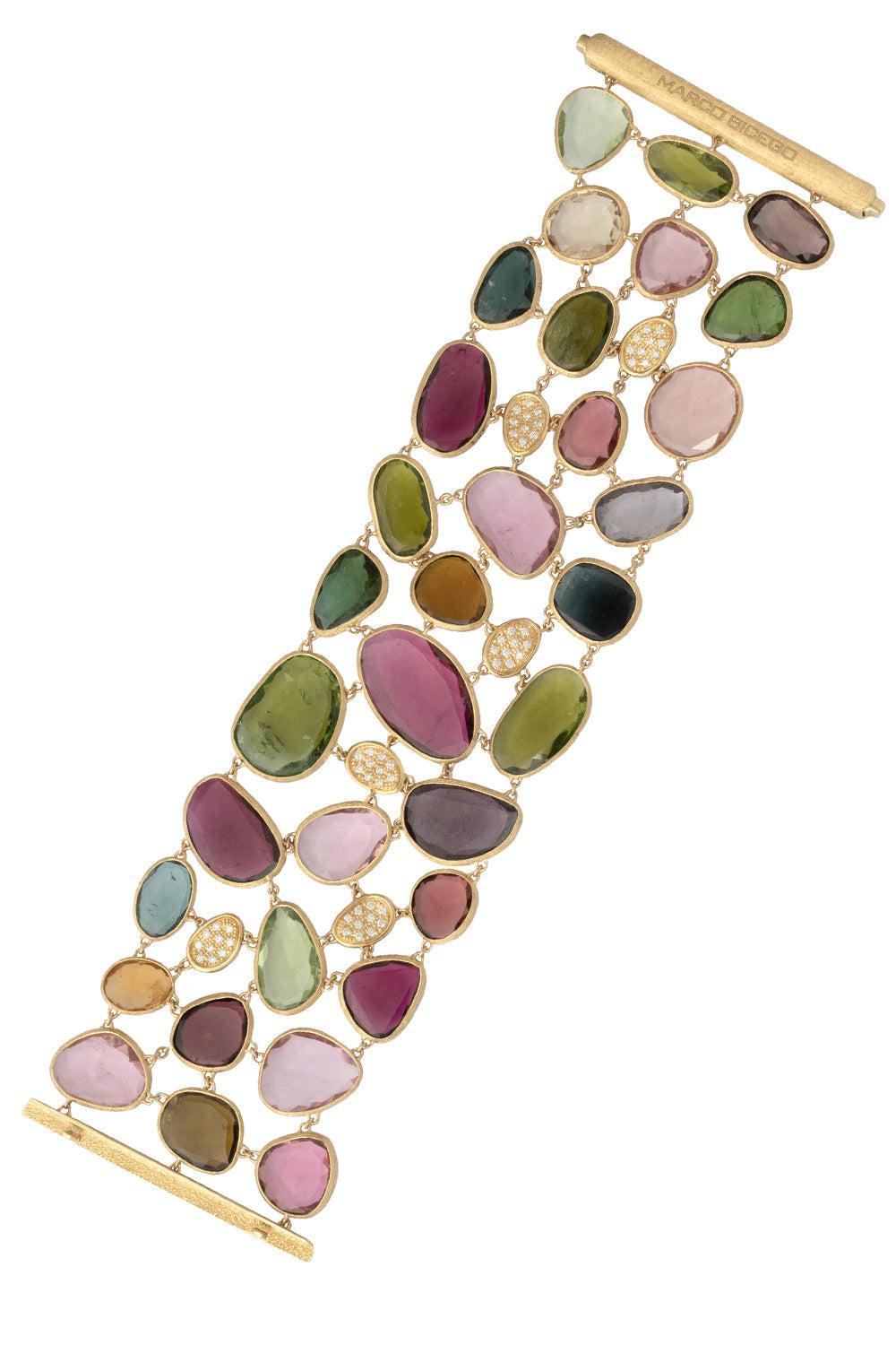 Mixed Tourmaline Diamond Unico Wide Bracelet-YELLOW GOLD-7-JEWELRYFINE JEWELBRACELET O-MARCO BICEGO