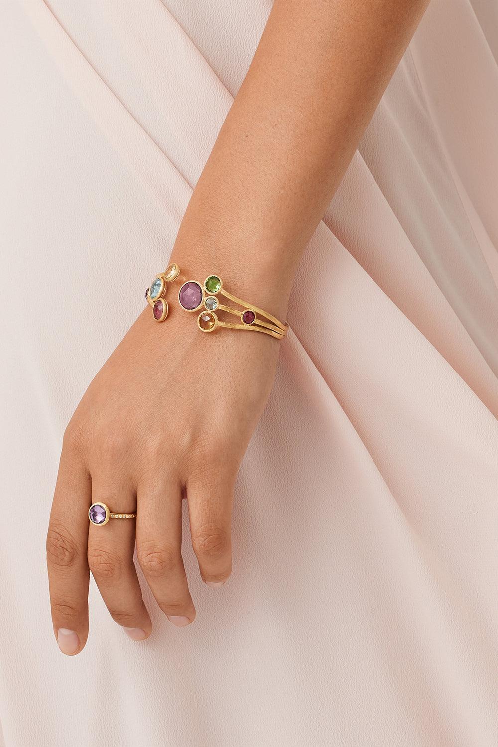  Multi-Colored Gemstone Jaipur Cuff Bracelet-YELLOW GOLD-JEWELRYFINE JEWELBRACELET O-MARCO BICEGO 