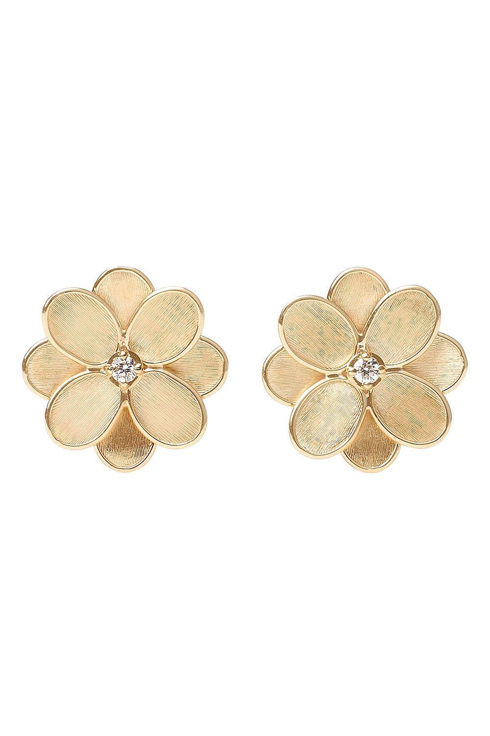 Diamond Flower Petali Stud Earrings-YELLOW GOLD-JEWELRYFINE JEWELEARRING-MARCO BICEGO