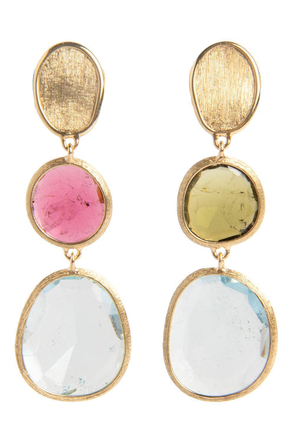 Multicolor Tourmaline Topaz Unico Drop Earrings-YELLOW GOLD-JEWELRYFINE JEWELEARRING-MARCO BICEGO