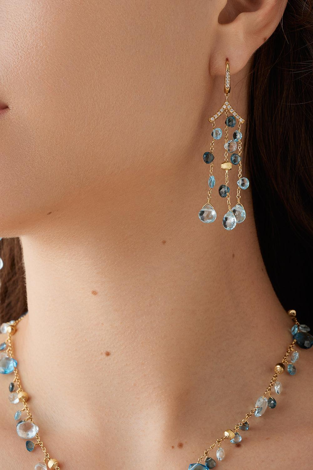 Paradise Mixed Topaz Diamond Earrings-YELLOW GOLD-JEWELRYFINE JEWELEARRING-MARCO BICEGO