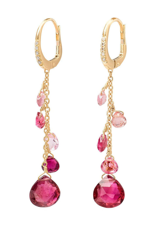 Pink Tourmaline Diamond Paradise Drop Earrings-YELLOW GOLD-JEWELRYFINE JEWELEARRING-MARCO BICEGO