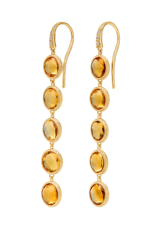 Yellow Quartz Diamond Drop Earrings