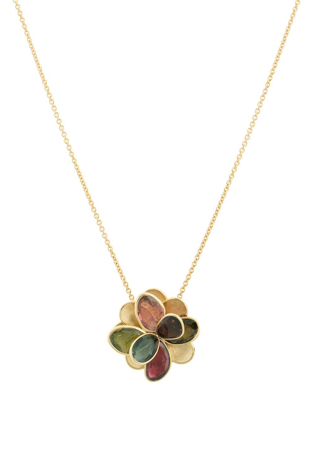 Mixed Tourmaline Flower Petali Pendant Necklace-YELLOW GOLD-16.5-JEWELRYFINE JEWELNECKLACE O-MARCO BICEGO