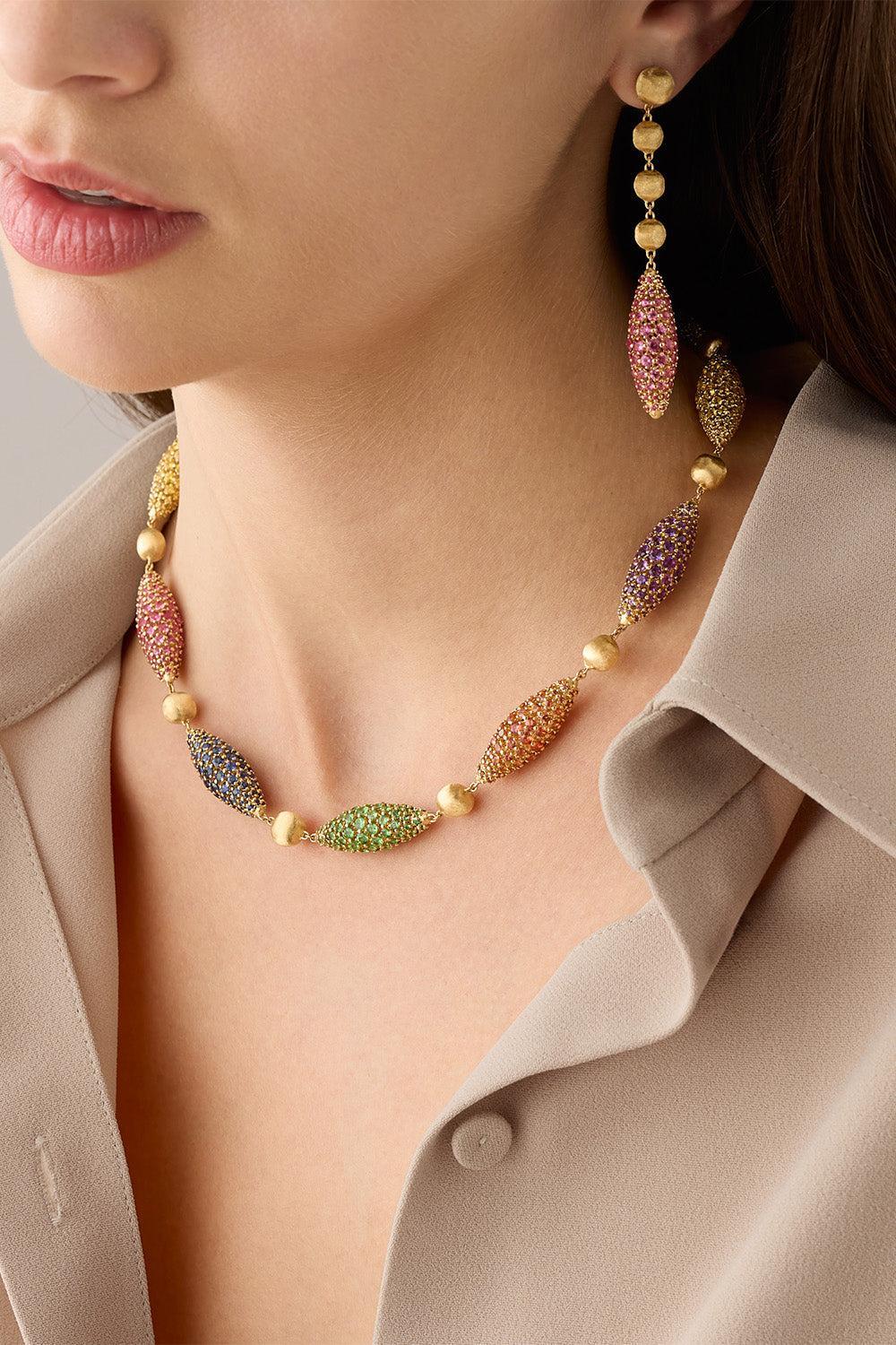 Multi Sapphire Tsavorite Amethyst Africa Alta Necklace-YELLOW GOLD-17.5-JEWELRYFINE JEWELNECKLACE O-MARCO BICEGO