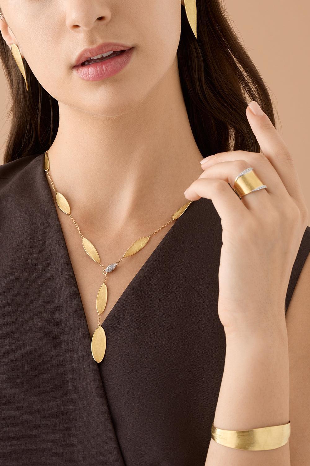 Diamond Lunaria Twist Necklace-YELLOW GOLD-18-JEWELRYFINE JEWELNECKLACE O-MARCO BICEGO