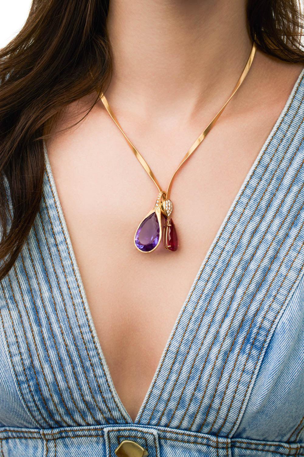 Amethyst Diamond Pendant-YELLOW GOLD-JEWELRYFINE JEWELPENDANT-MARCO BICEGO