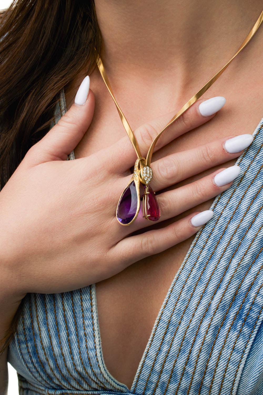 Amethyst Diamond Pendant-YELLOW GOLD-JEWELRYFINE JEWELPENDANT-MARCO BICEGO