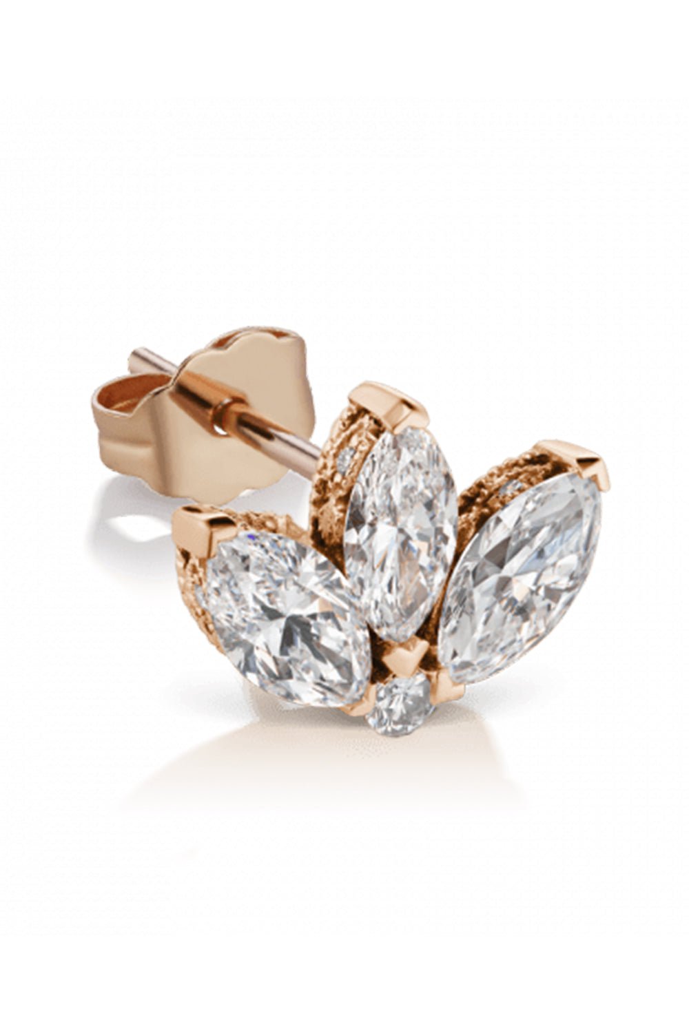 MARIA TASH-3mm Diamond Lotus Earring Stud - Rose Gold-ROSE GOLD