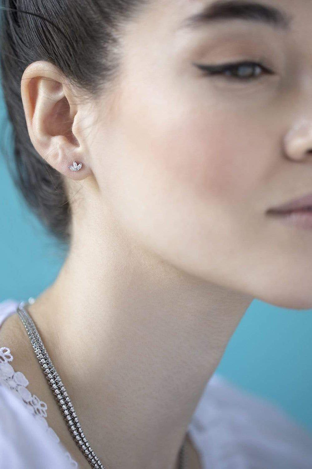 MARIA TASH-3mm Diamond Lotus Earring Stud - White Gold-WHITE GOLD