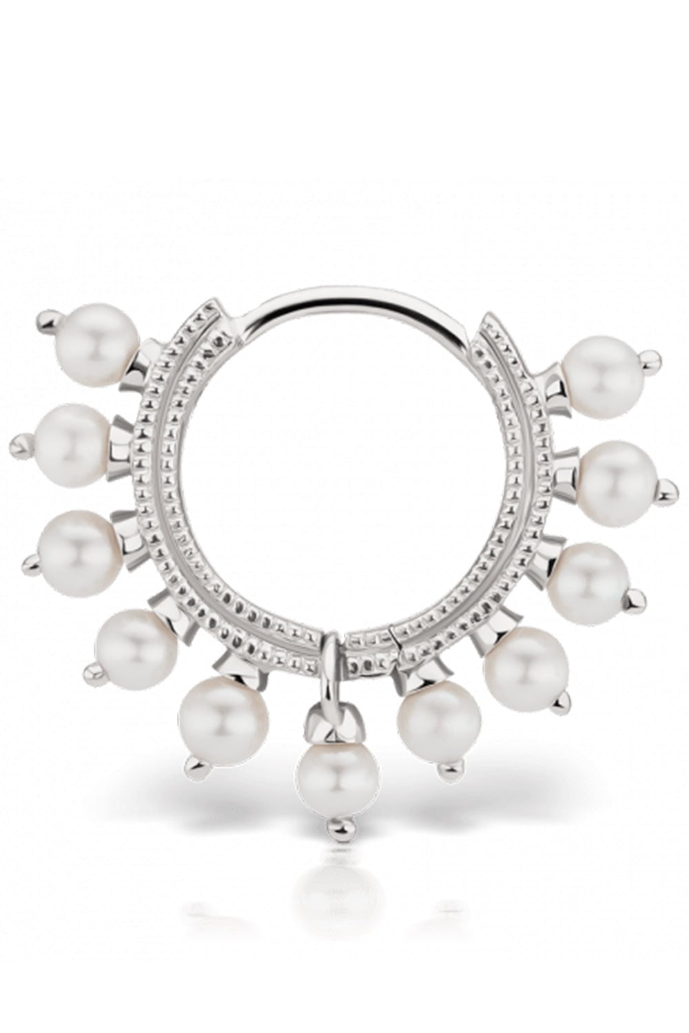 MARIA TASH-8mm Pearl Coronet Earring - White Gold-WHITE GOLD