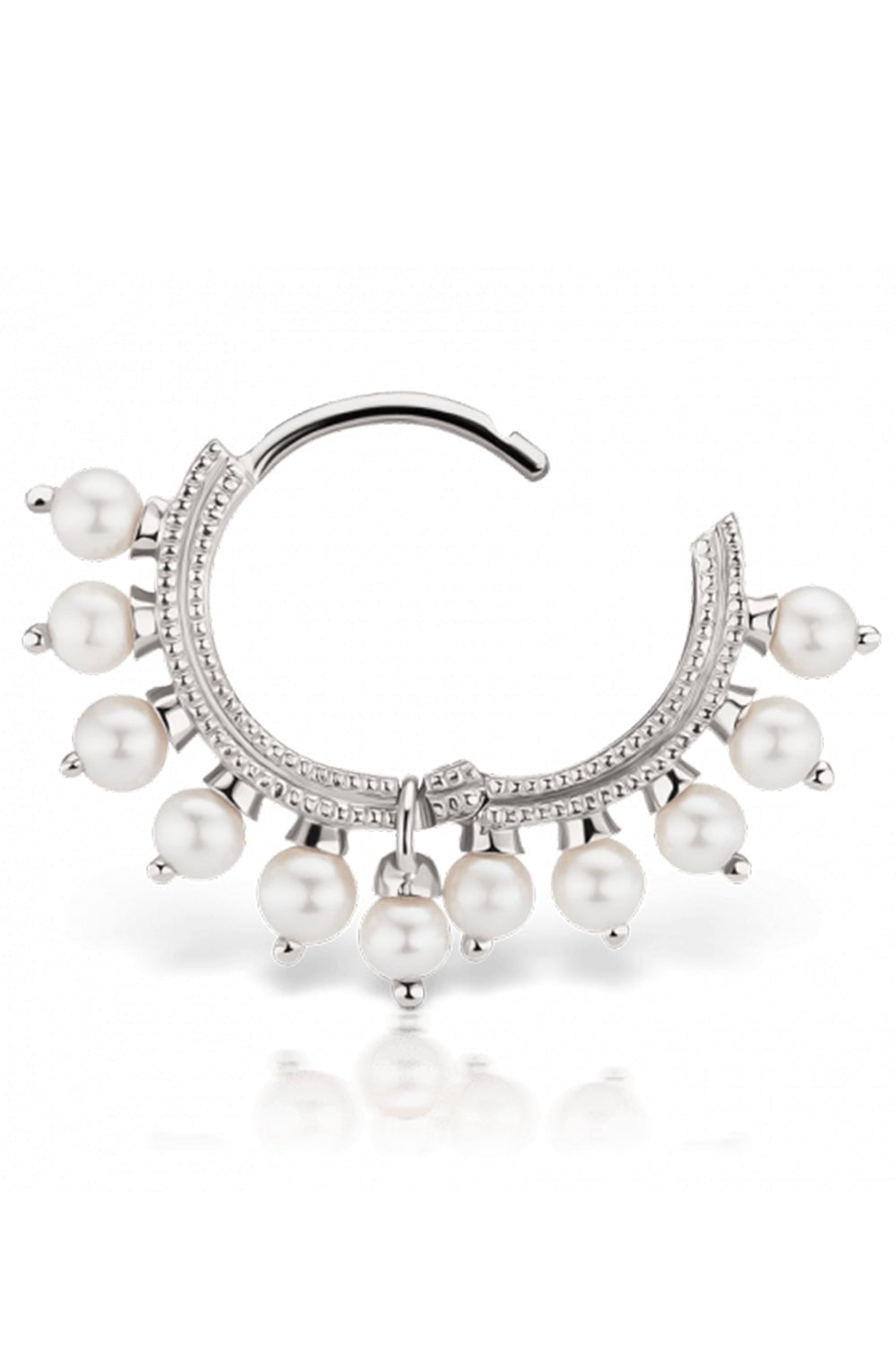 MARIA TASH-8mm Pearl Coronet Earring - White Gold-WHITE GOLD