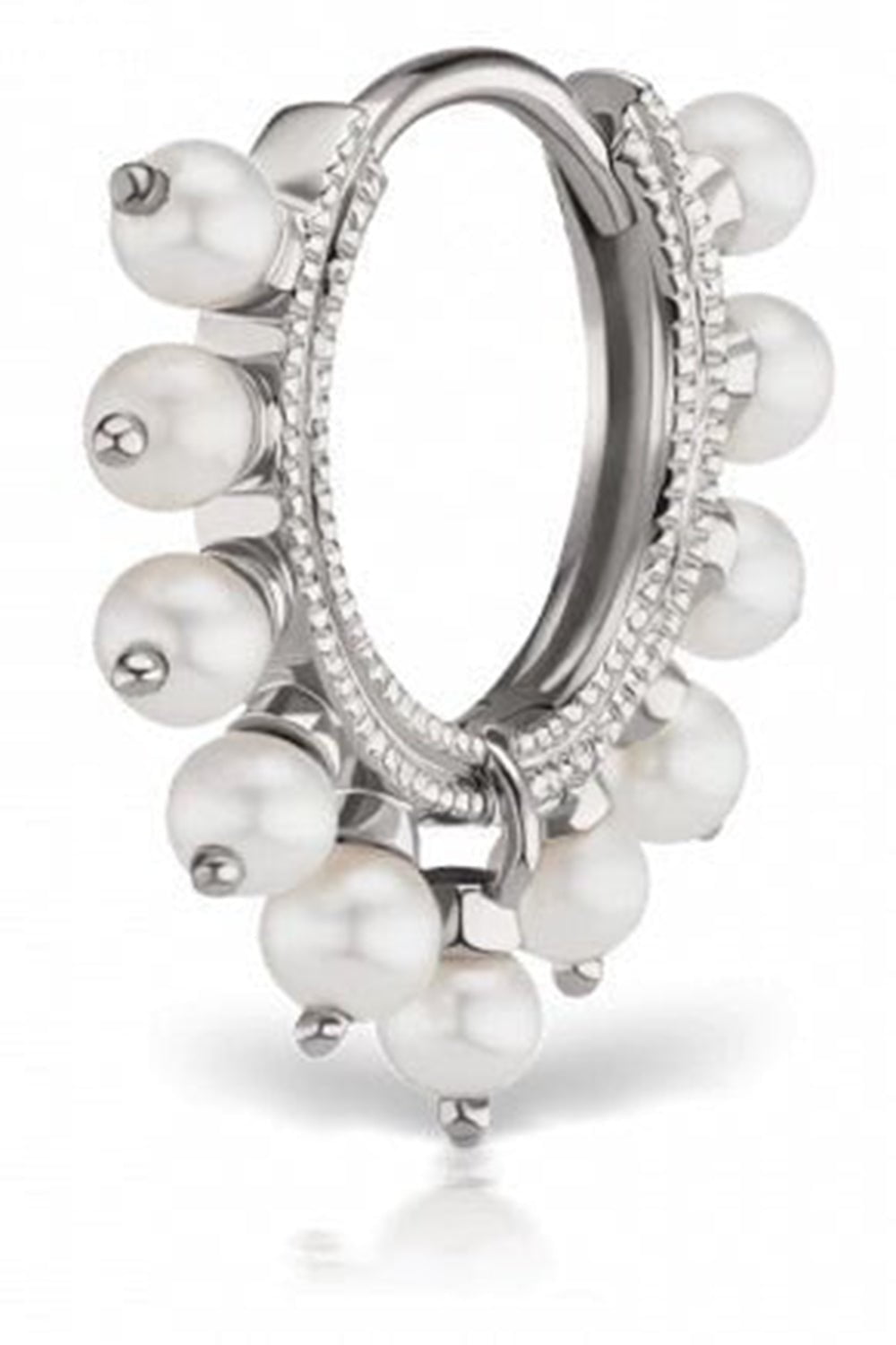MARIA TASH-8mm Pearl Coronet Earring - White Gold-WHITE GOLD