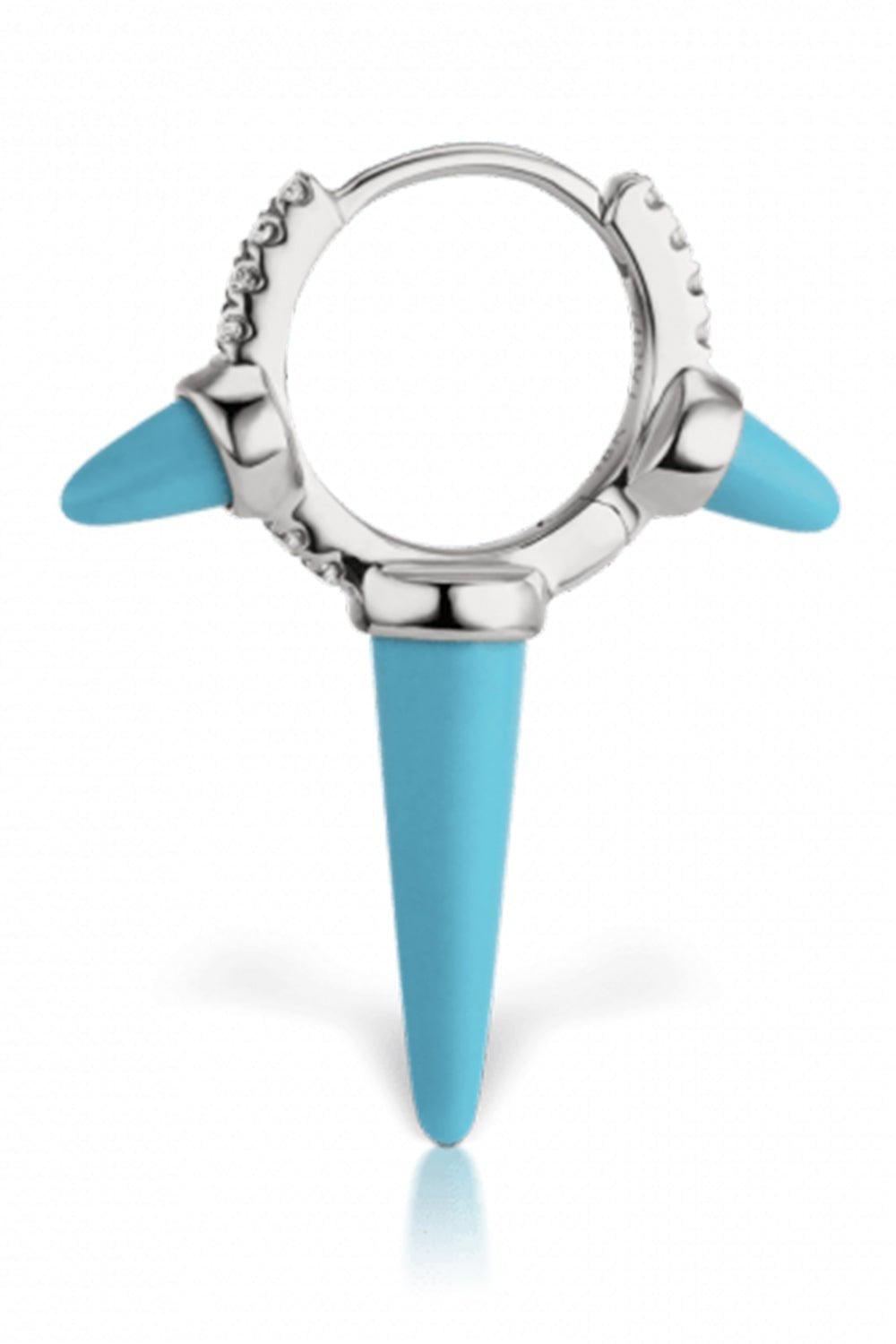MARIA TASH-8mm Triple Turquoise and Diamond Spike Earring - White Gold-WHITE GOLD