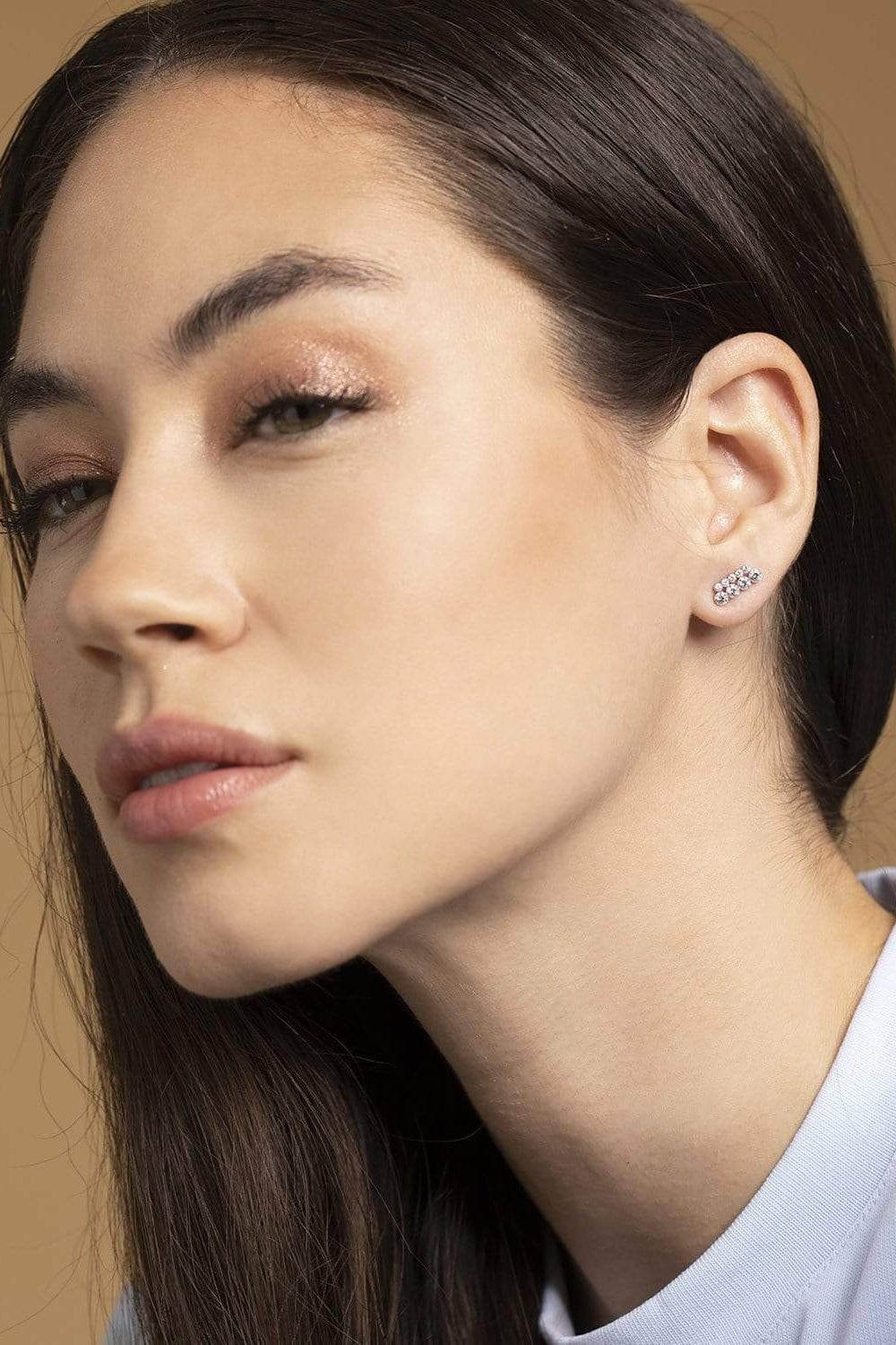 MARIA TASH-White Gold Invisible Set Diamond Apsara Bar Stud Earring-