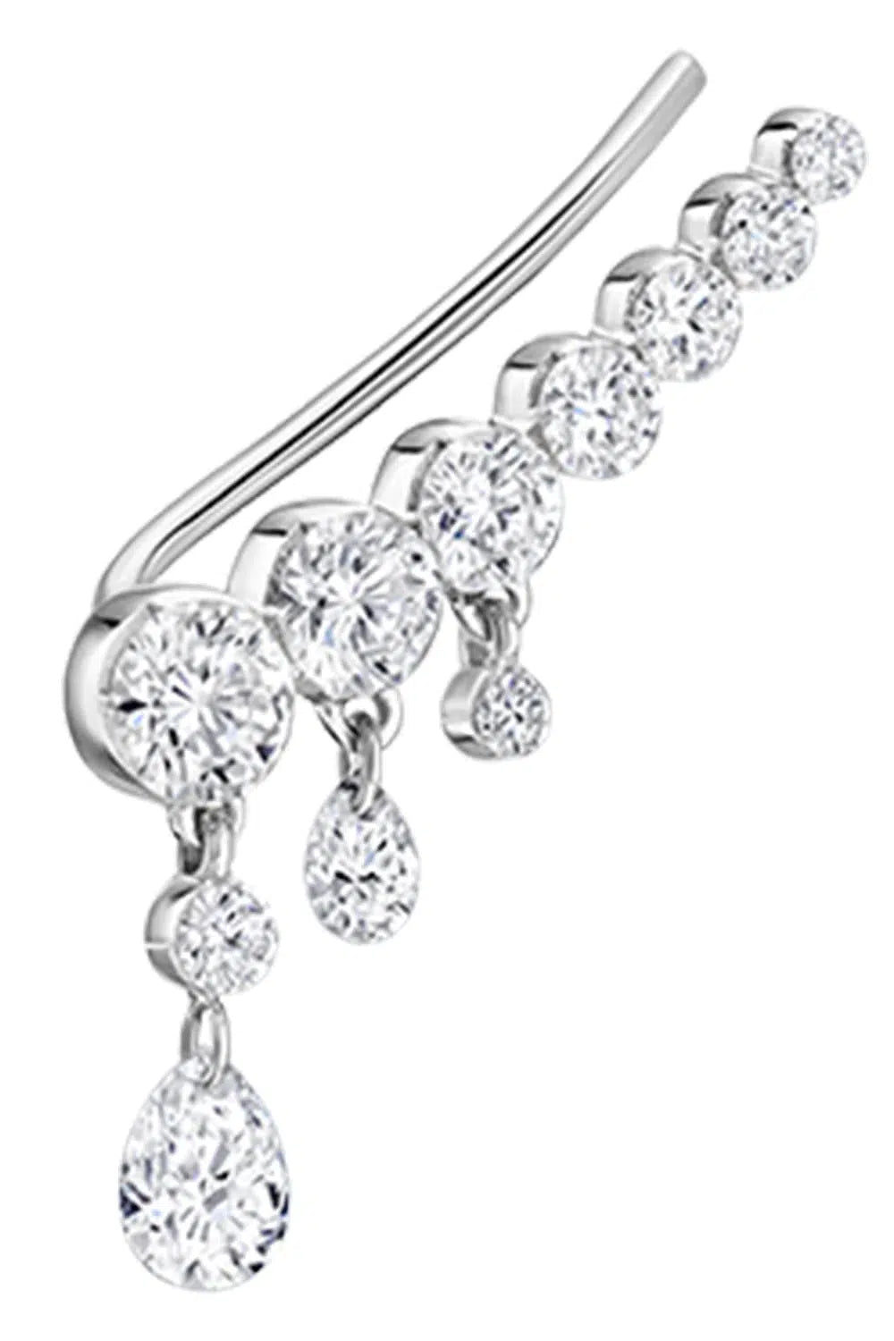 MARIA TASH-White Gold Curved Crescendo Bar Invisible Set Diamond Ear Climber-WHITE GOLD