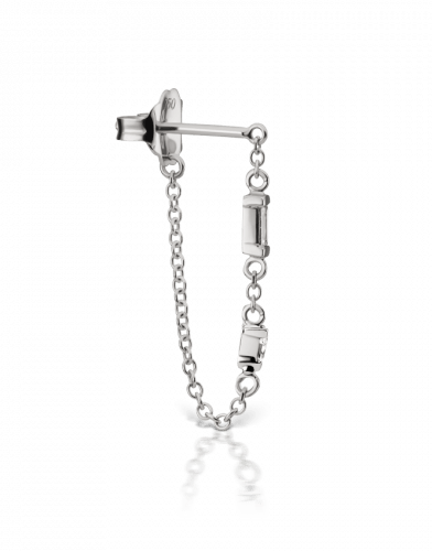 MARIA TASH-White Gold Baguette and Triangle Diamond Chain Wrap Stud Earring-WHITE GOLD