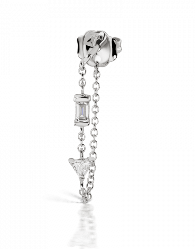 MARIA TASH-White Gold Baguette and Triangle Diamond Chain Wrap Stud Earring-WHITE GOLD