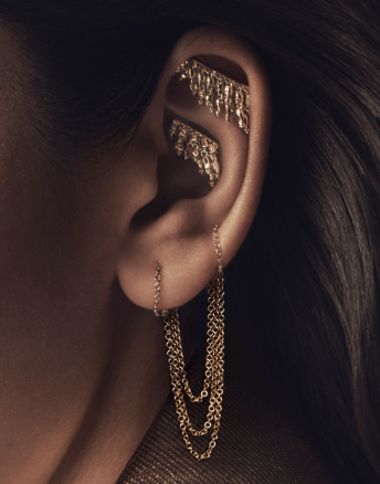 MARIA TASH-Yellow Gold Tassel Bar Stud Earring-