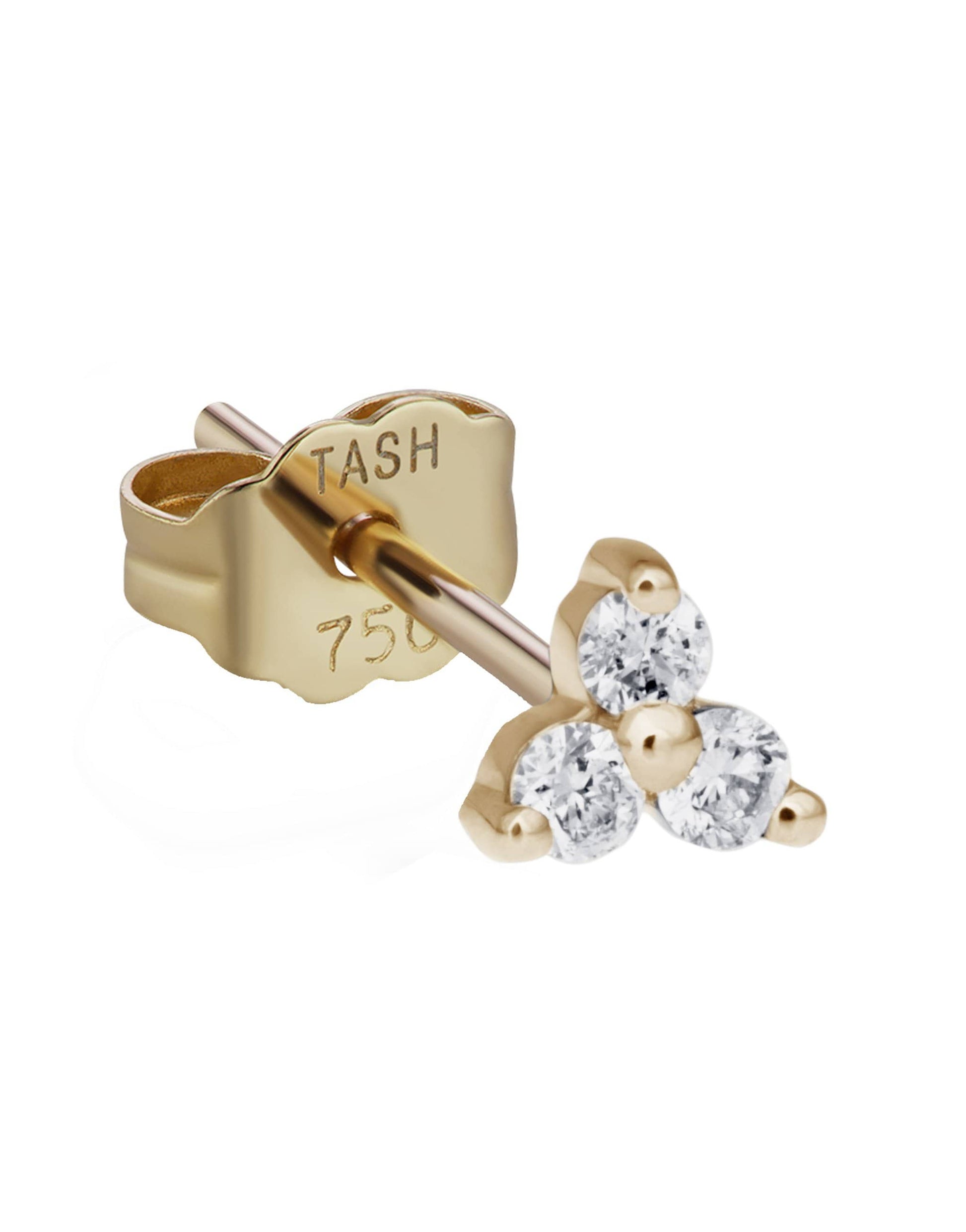 MARIA TASH-Single 18K Yellow Gold Large Diamond Trinity Earstud-YELLOW GOLD
