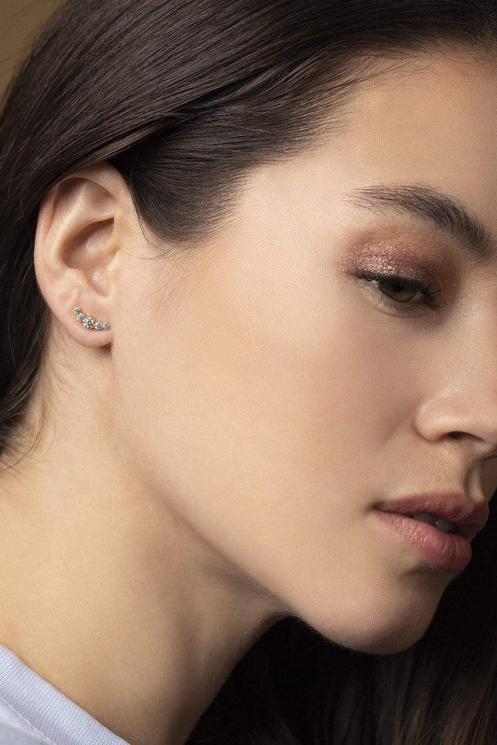 MARIA TASH-Yellow Gold Invisible Set Five Diamond Curve Earstud-YELLOW GOLD