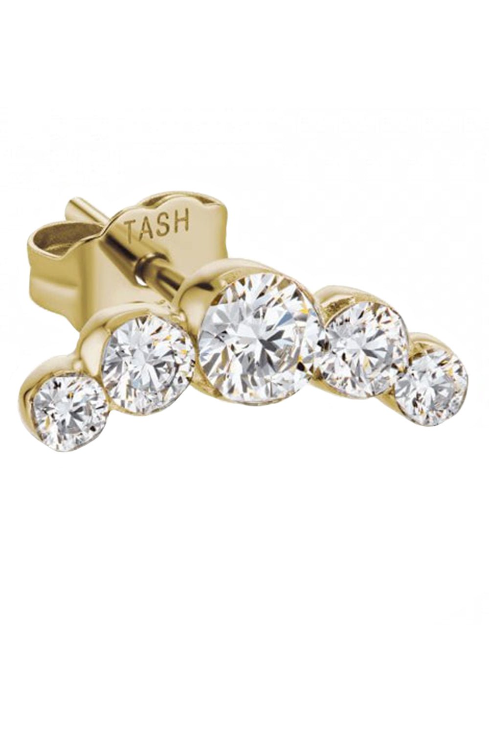 MARIA TASH-Yellow Gold Invisible Set Five Diamond Curve Earstud-YELLOW GOLD
