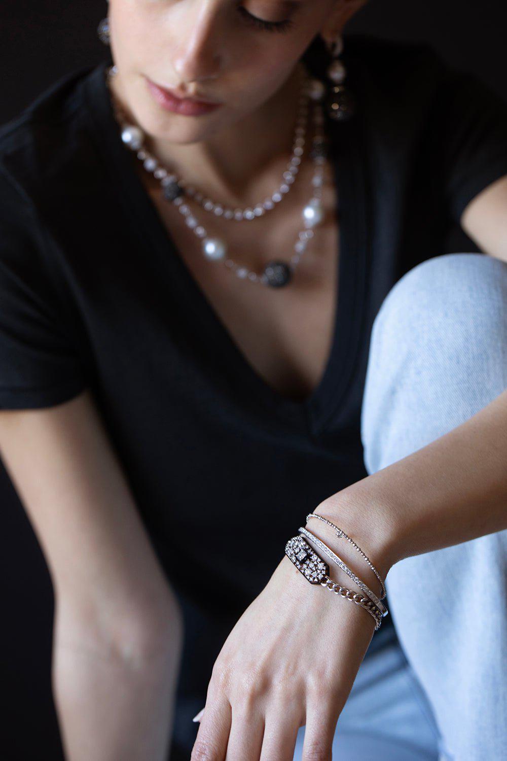 MARIANI-Diamond ID Bracelet-WHITE GOLD