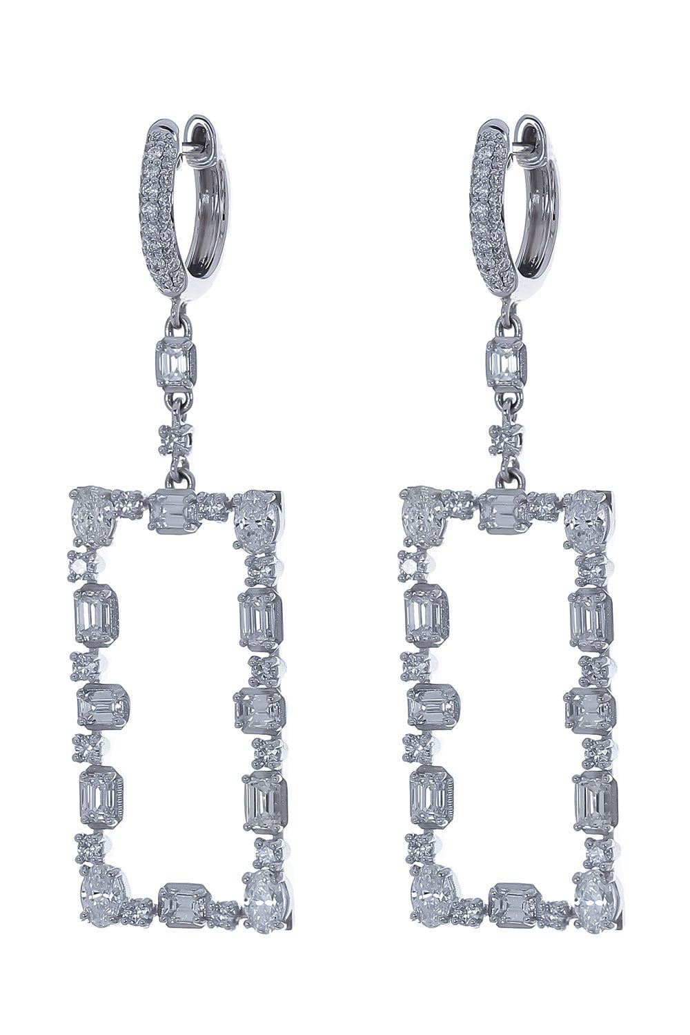 MARIANI-Diamond Rectangle Earrings-WHITE GOLD