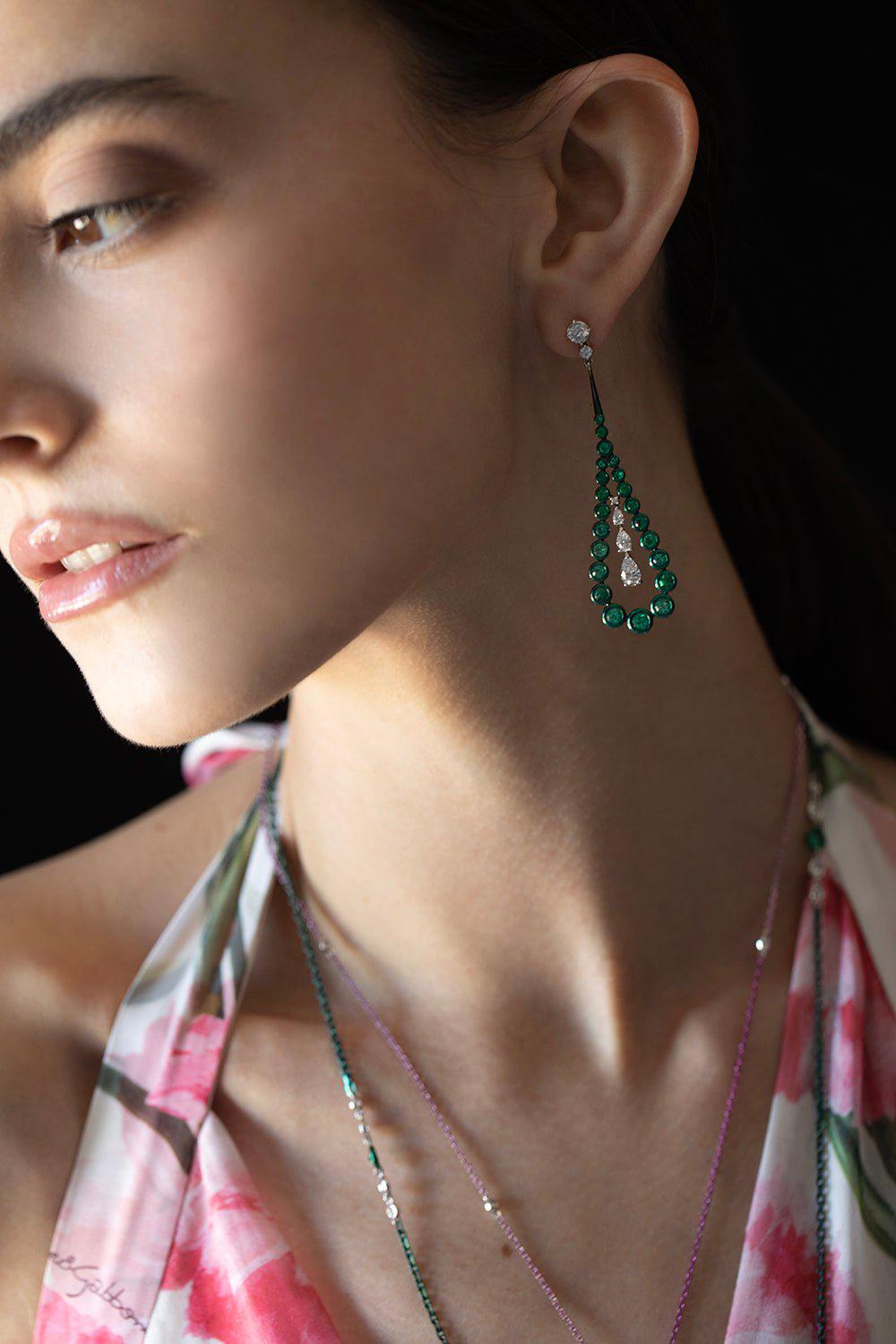 MARIANI-Emerald Drop Earrings-WHITE GOLD
