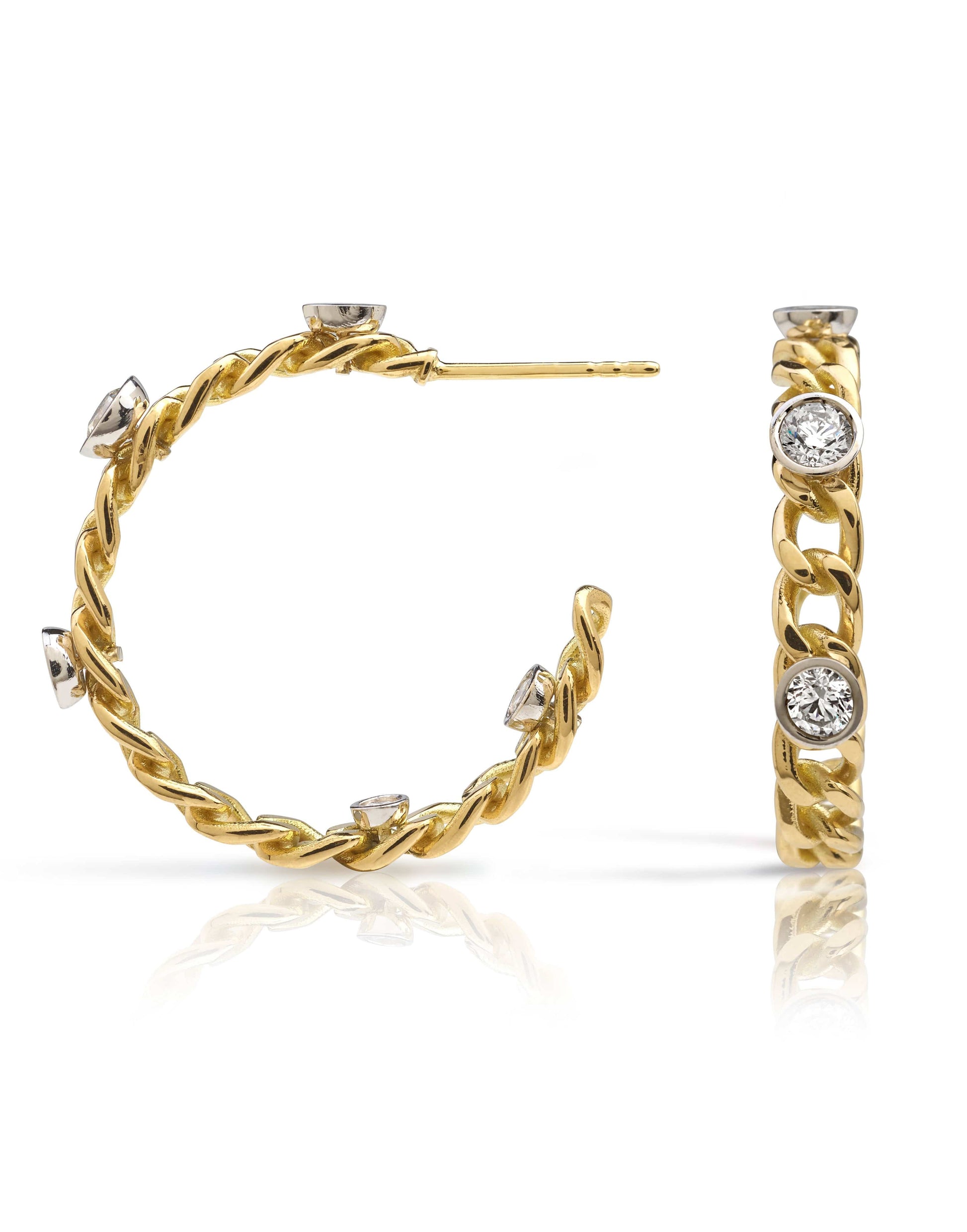 MARIANI-Elettra Diamond Bezel Chain Hoops-YELLOW GOLD